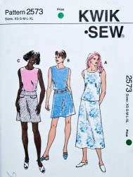 2573 KS SLVLSS BK BUTTON TOPS,A-LINE YOKE SKIRT PATTERN XS-XL